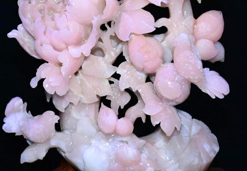 Majestic Pink Xiu Jade Peony Carving 14-inch (Free Shipping!) 💝🌹💖