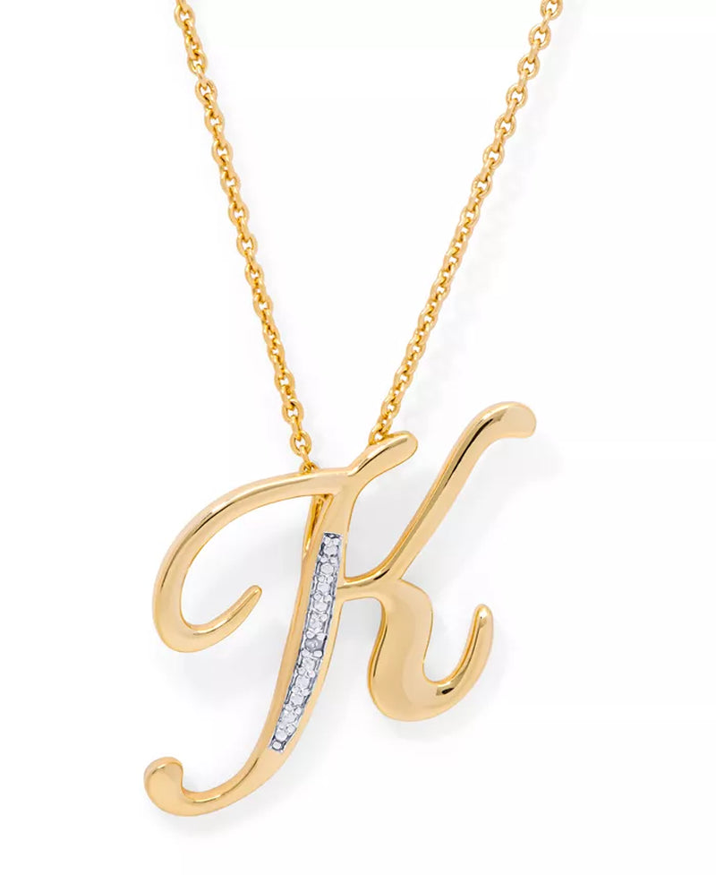 Diamond Accent Initial Pendant Necklace 18" in Gold Plate or Rose Gold Plate
