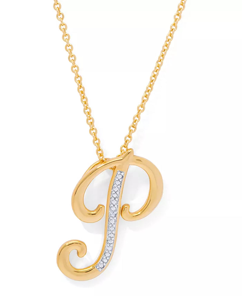 Diamond Accent Initial Pendant Necklace 18" in Gold Plate or Rose Gold Plate
