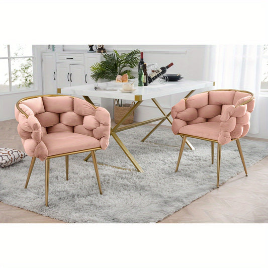 2Pcs Modern Luxury Velvet Sofa Chair Comfy Upholstered Vanity Chairs Bedroom Dining Chairs with Golden Metal Legs Vanity Desk Chair, Accent Desk Chair Dining Room