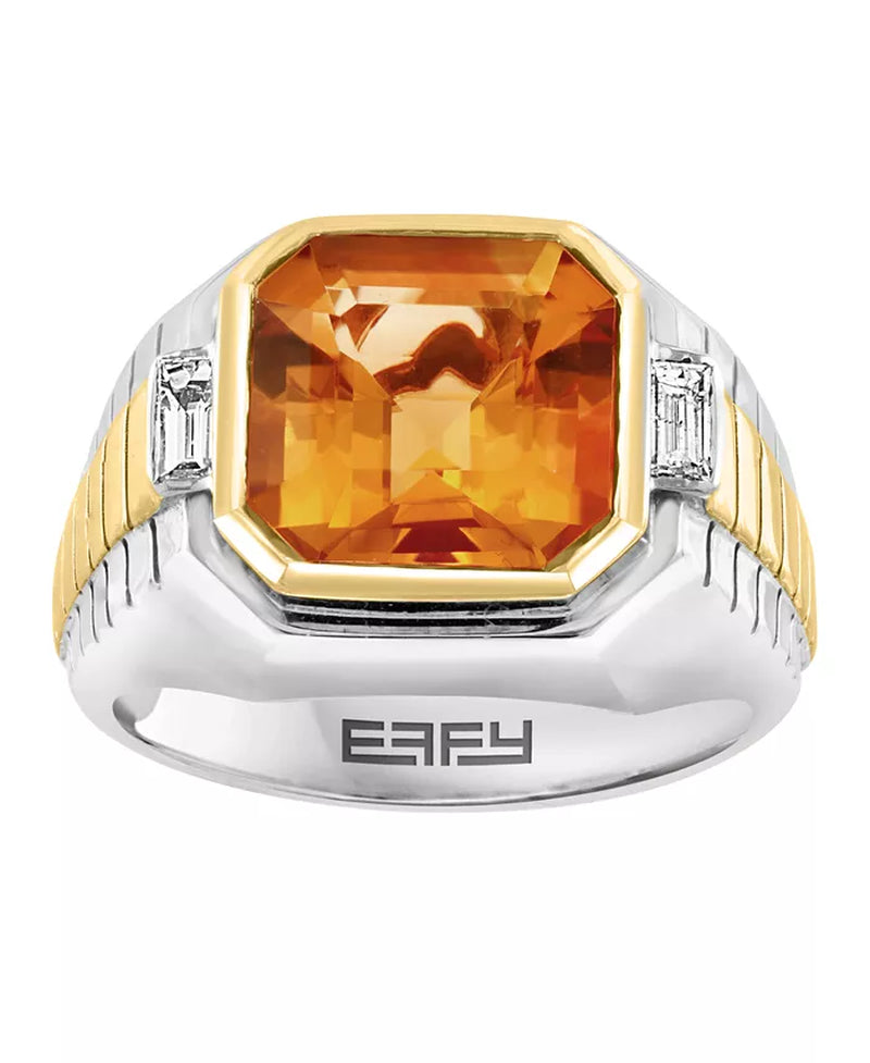 EFFYÂ® Men'S Citrine (5-1/10 Ct. T.W.) & White Topaz (1/10 Ct. T.W.) Ring in Sterling Silver & 14K Gold-Plated Sterling Silver