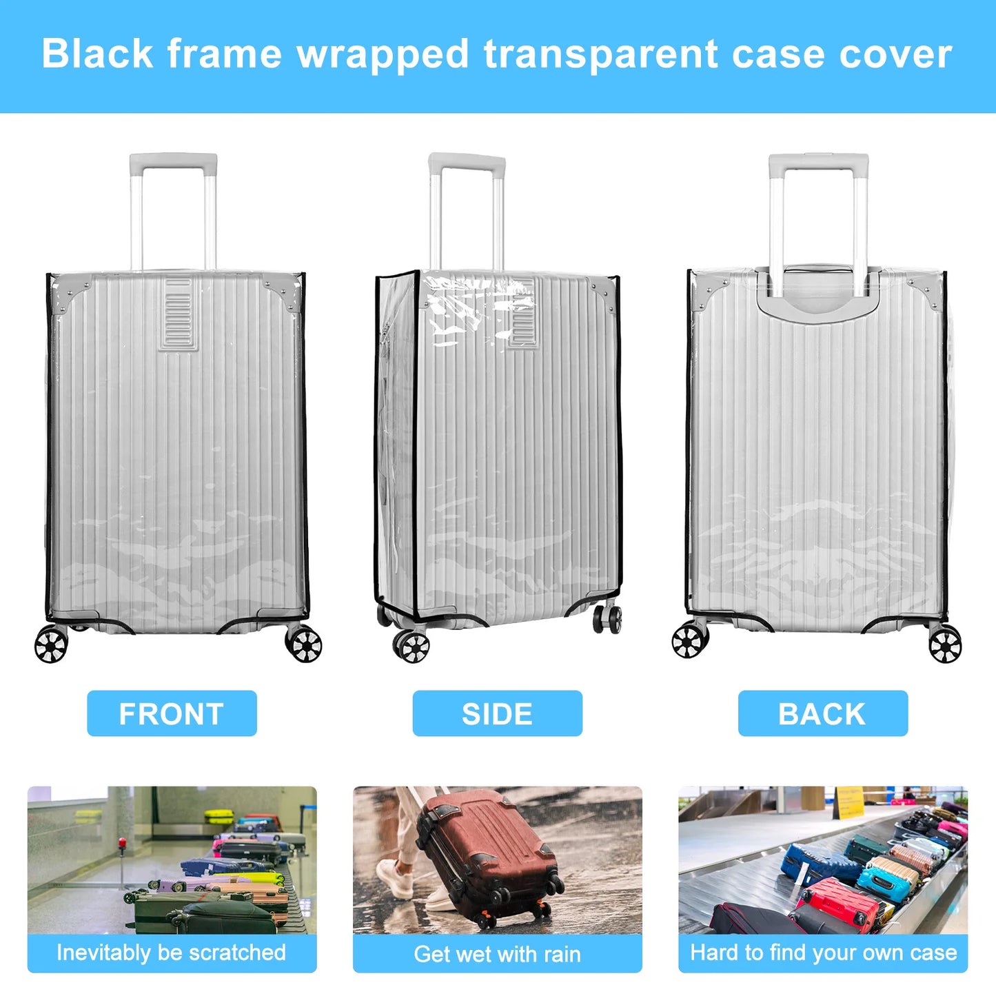 3Pcs/Set Luggage Cover Clear PVC Suitcase Covers Protector Suitcase Cover for 20 24 28 Inch Luggage for Luggage Travelling