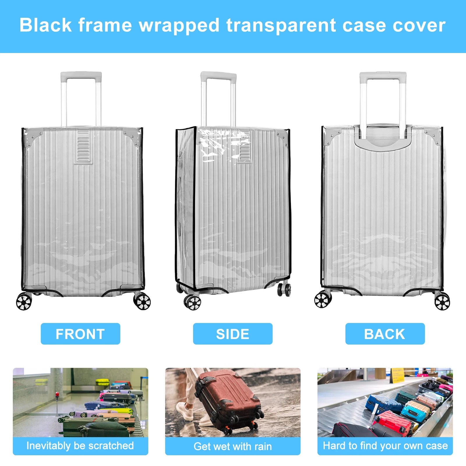 3Pcs/Set Luggage Cover Clear PVC Suitcase Covers Protector Suitcase Cover for 20 24 28 Inch Luggage for Luggage Travelling