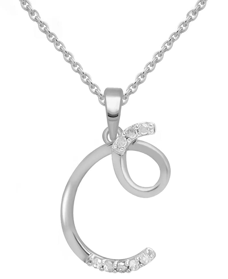 Diamond Fancy Initial 18" Pendant Necklace (1/10 Ct. T.W.) in Sterling Silver