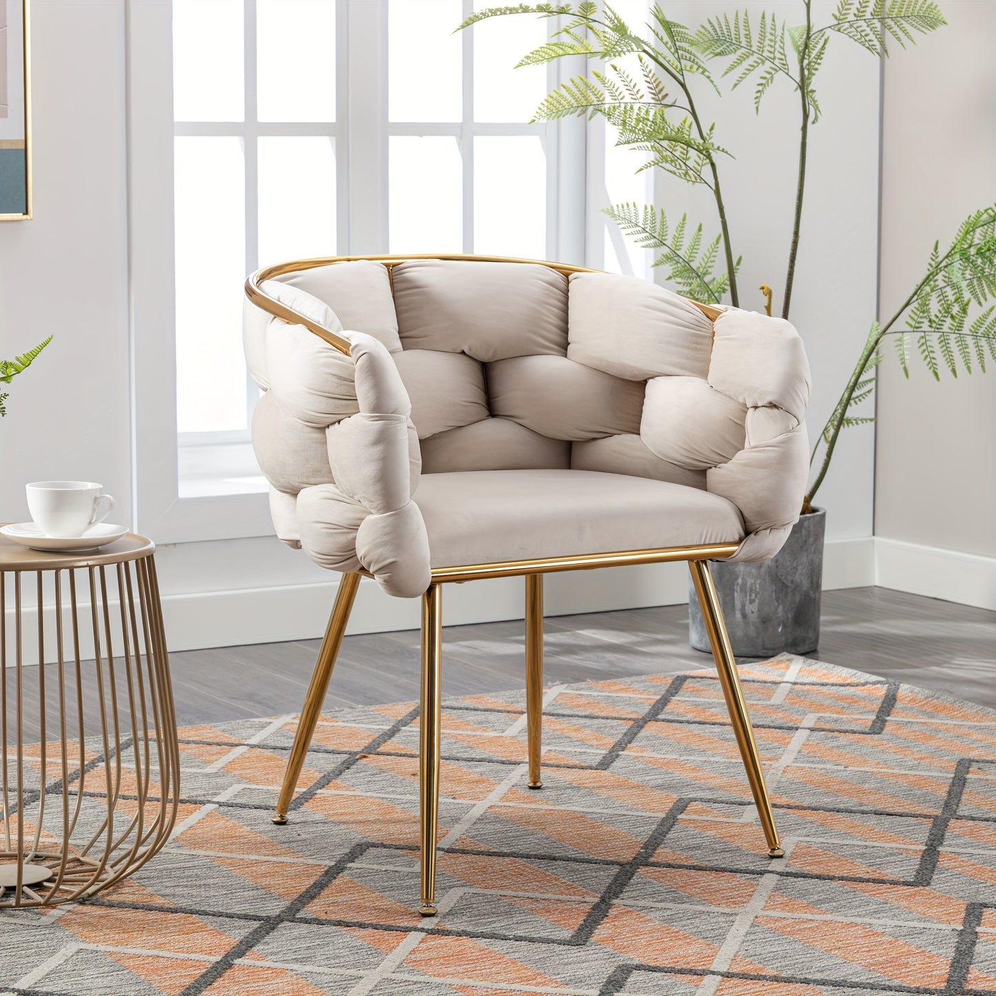 2Pcs Modern Luxury Velvet Sofa Chair Comfy Upholstered Vanity Chairs Bedroom Dining Chairs with Golden Metal Legs Vanity Desk Chair, Accent Desk Chair Dining Room