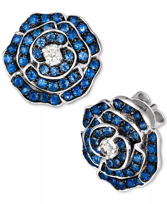 Denim Ombrã© (1-1/2 Ct. T.W.) & Nude Diamond (1/10 Ct. T.W.) Flower Stud Earrings in 14K White Gold