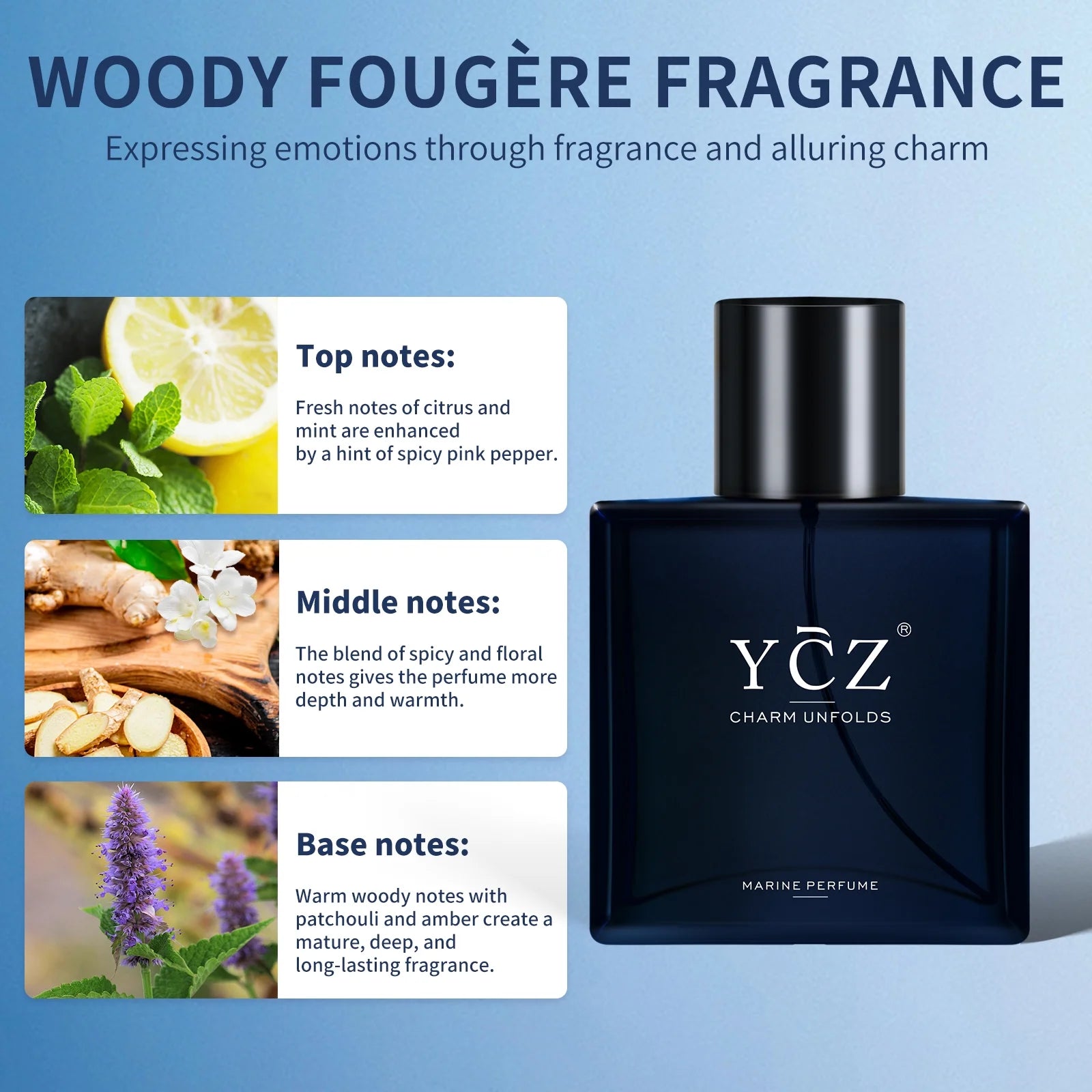 Charm Unfolds Marine Perfume for Men, 1.7 Oz. Long Lasting Eau De Parfum Cologne for Men, Oriental Woody Fragrance - Ideal Special Occasions, Making It the Ideal Gentlemen’S Gift (2-Pack).