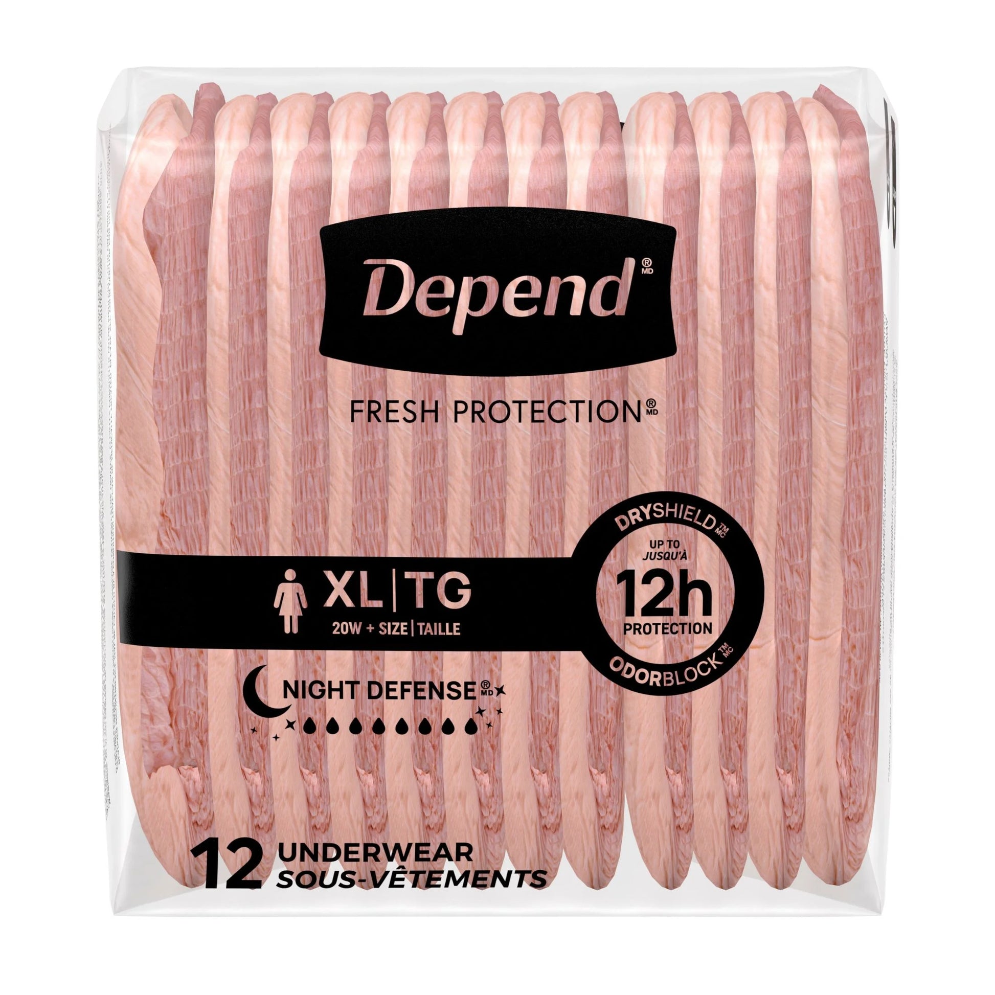 Night Defense Incontinence Underwear for Women, Adult Diapers, XL, 48 Count