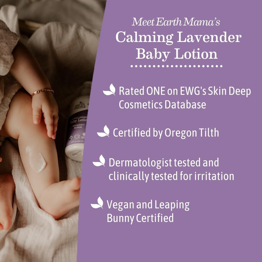 Earth Mama Calming Lavender Baby Lotion 8 Fl Oz Organic Moisturizer Safe for ...