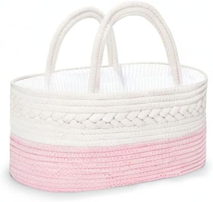 Diaper Caddy for Baby Girl-Cotton Rope Diaper Caddy, Diaper Organizer for Changing Table, Portable Baby Basket for Storage Baby Stuff, Newborn Registry Must Have Items