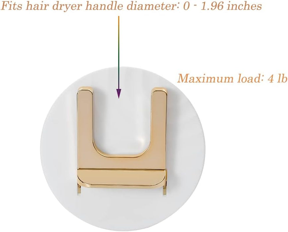 Blow Dryer Holder, Adhesive Hair Dryer Holder, Wall Mounted Hair Dryer Rack, No Drilling Dryer Hanger for Bathroom Decor (White)