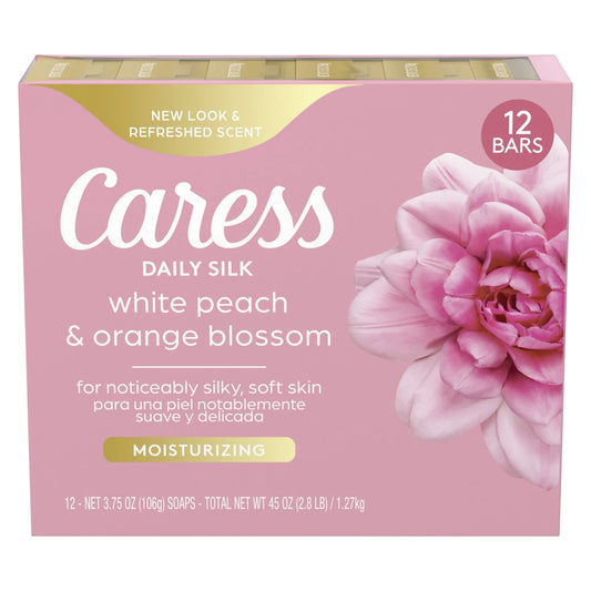 Bar Soap for Women, Daily Silk White Peach & Orange Blossom for All Skin, 3.75 Oz 12 Body Bath Bars