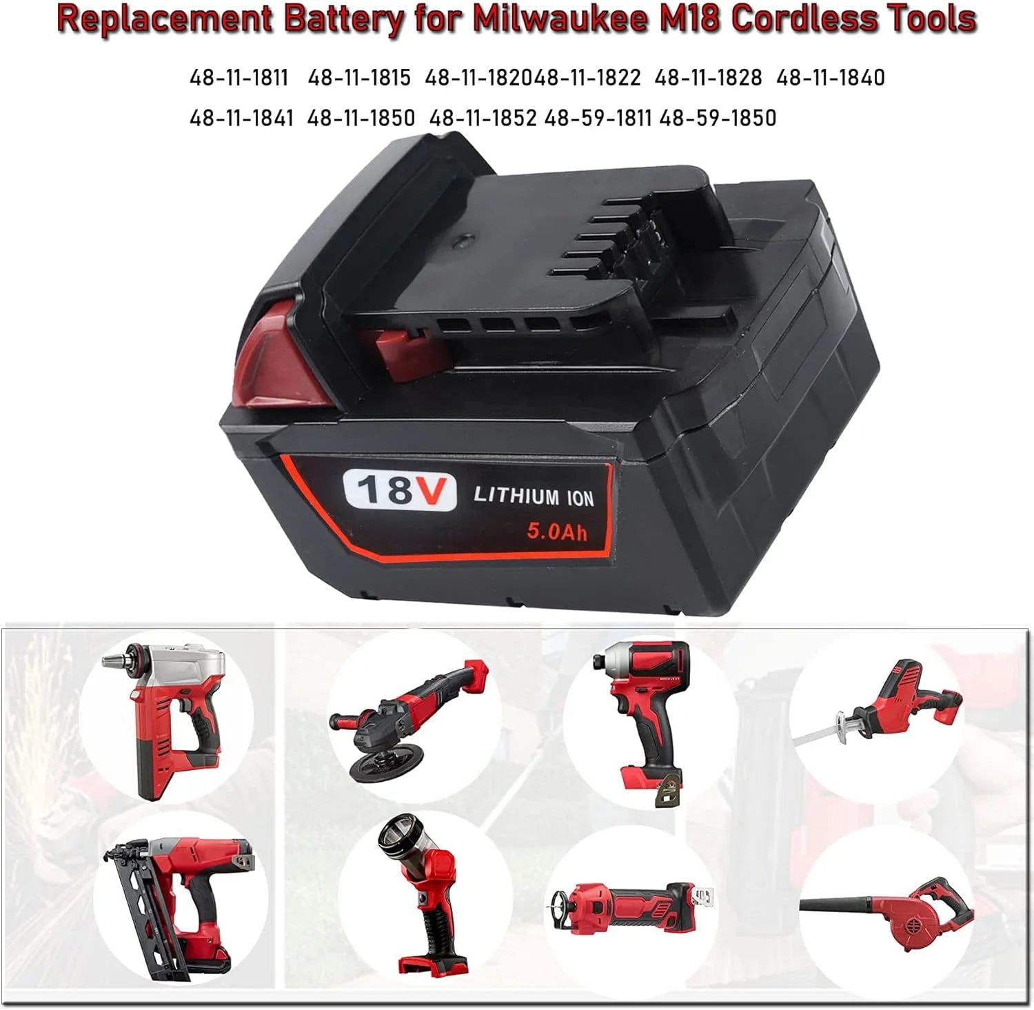 2 Pack 5.0Ah M18 Battery Replacement for Milwaukee M18