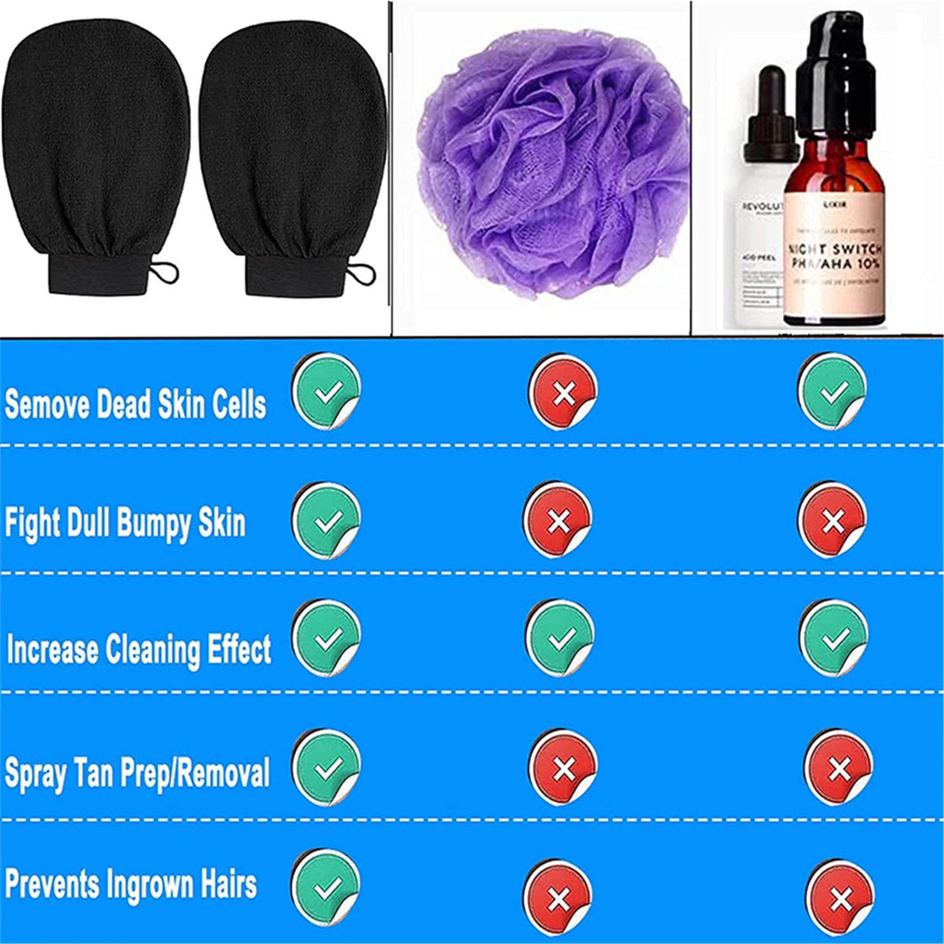 4Pcs Exfoliating Gloves, Shower Scrub Gloves, Deep Body Bath Mitt, Body Scrubber, Blood Circulation, Dead Skin Remover