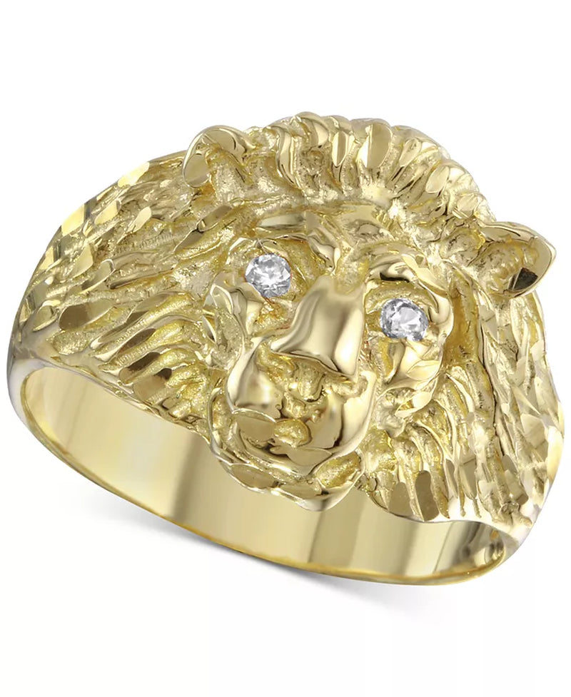 Diamond Accent Lion Ring in 10K Gold