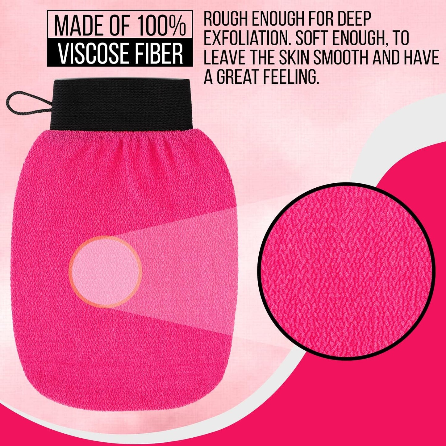 Exfoliating Body Scrub for Bath and Shower Use - Face Scrubber and Body Exfoliator Mitt, Dead Skin Remover - Exfoliating Glove Shower Scrub for Men and Women - Pair Pink