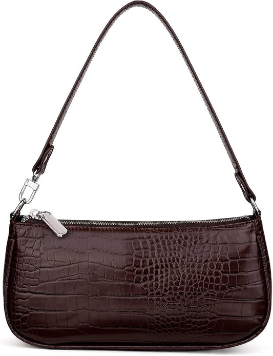 Retro Classic Clutch Handbags for Women Embossed Crocodile Effect Shoulder Bag Underarm Purse Tote Bag with Zipper Closure