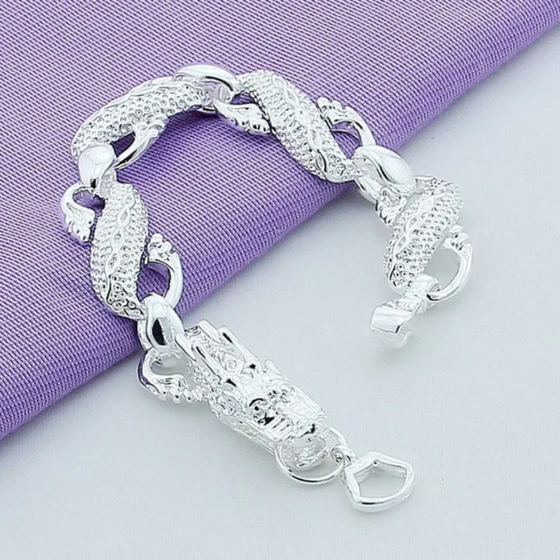 New 2019 Trendy 925 Sterling Silver White Chinese Dragon Chain Bracelets for Men Fashion Jewelry Bracelet Male