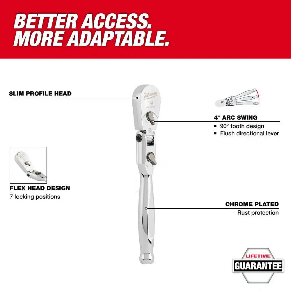 1/4 In. Drive 6 In. Flex Head Ratchet