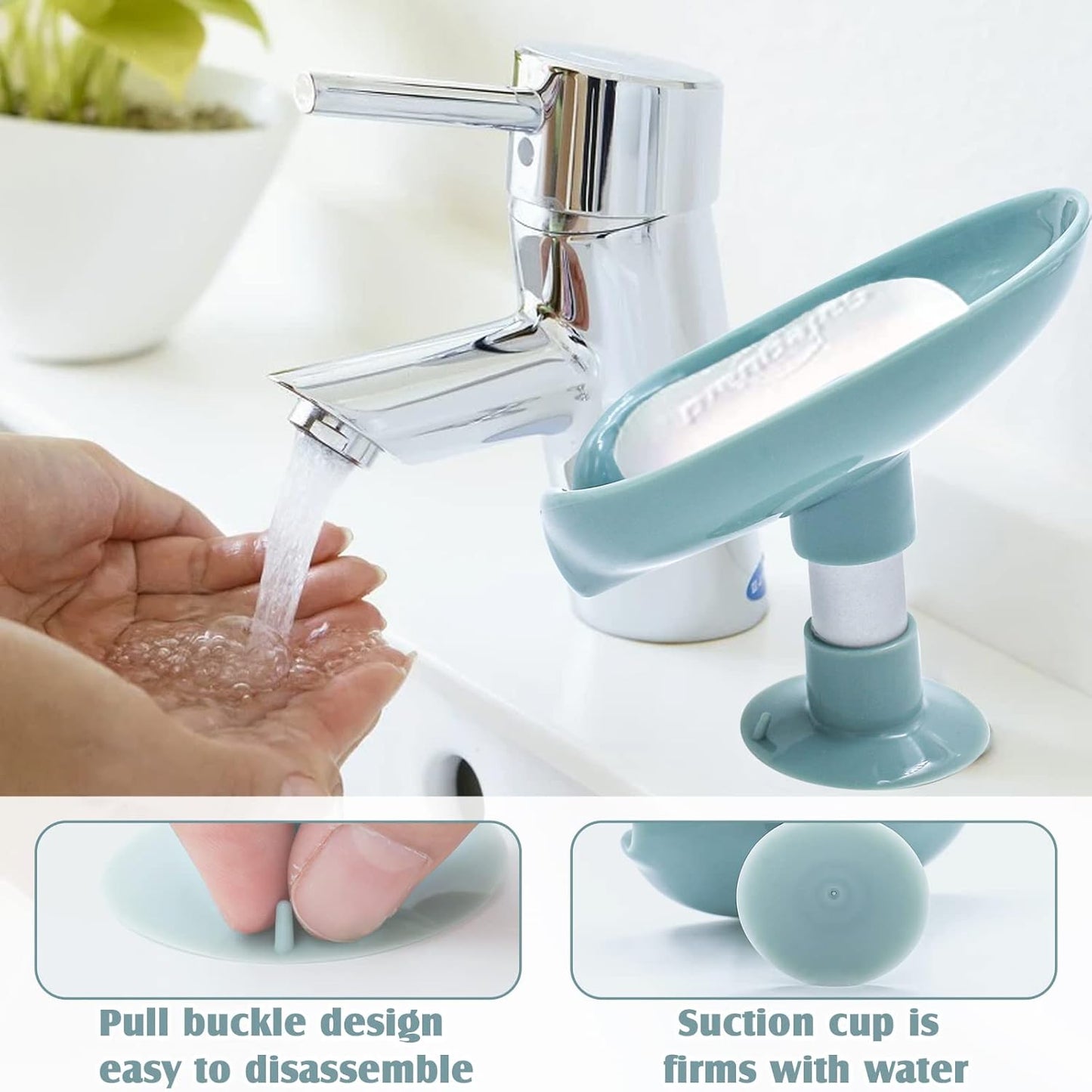 1Pcs Suction Upgrade Self-Drain Soap Holder with Soap Bag, Leaf-Shape Soap Dish with Suction Cup Not Punched Bar Soap Holder Soap Saver Detachable Soap Box for Shower Bathroom Kitchen Sink