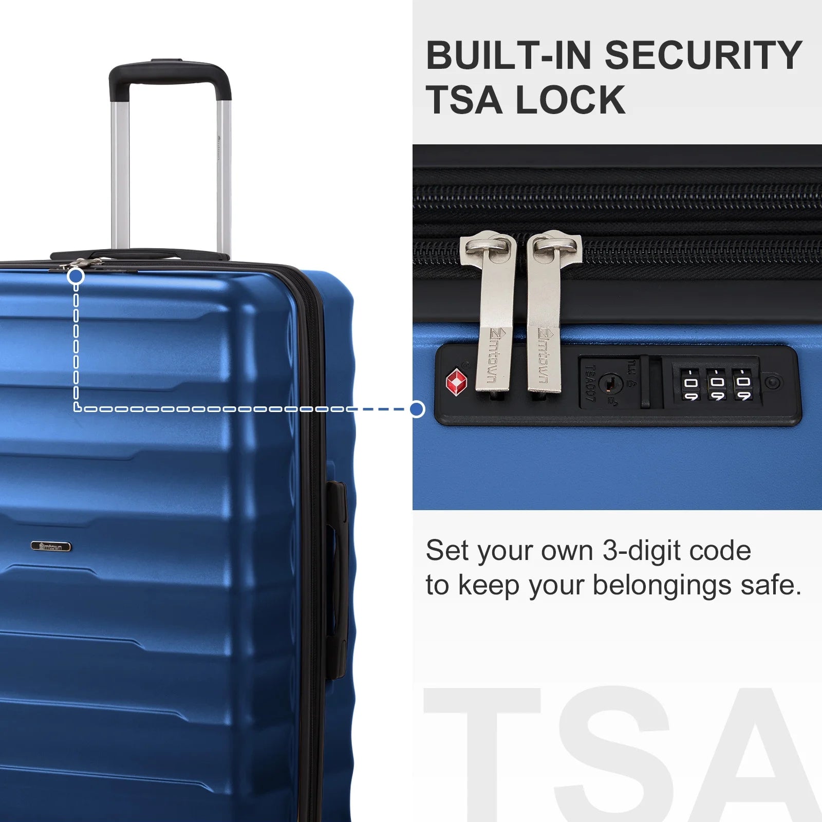 3 Piece Luggage Sets, ABS+PC Expandble Hardside Suitcase TSA Lock Lightweight Durable Spinner Luggage, Blue