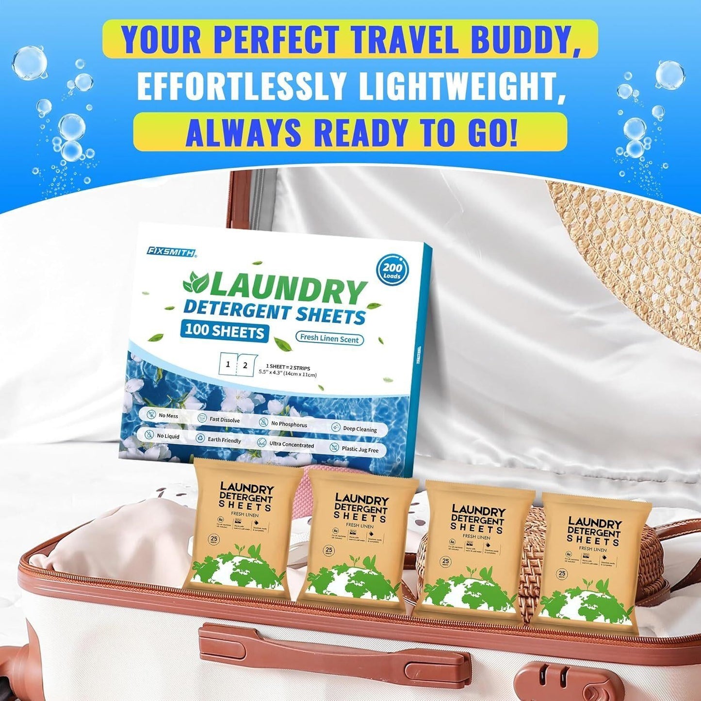 Laundry Detergent Sheets, 200 Loads Fresh Linen Scent Laundry Soap Washing No