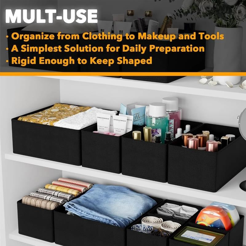 Drawer Organizer for Clothes, Dresser Drawer Organizer, 12 Pack, Black