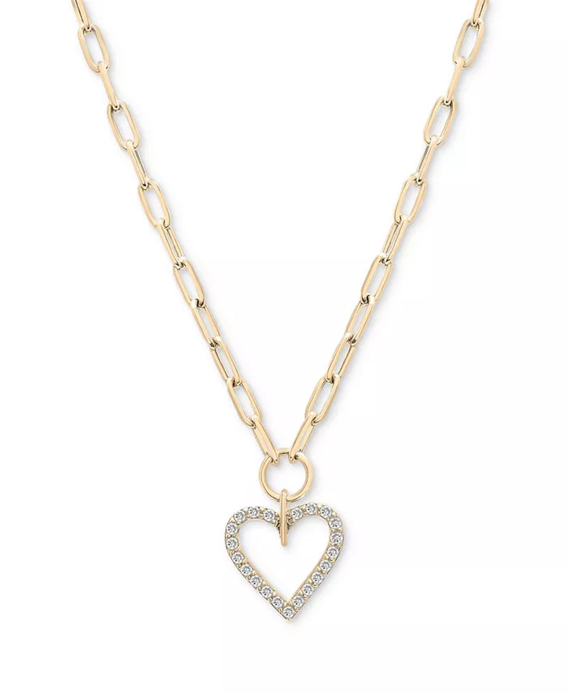 Diamond Heart Paperclip Link 17" Pendant Necklace (1/2 Ct. T.W.) in 14K Gold, Created for Macy'S