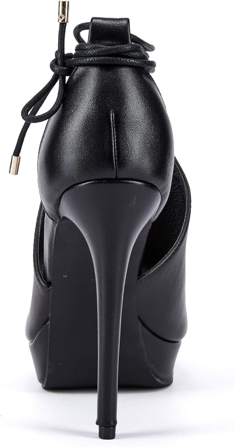 Womens Peep Toe Platform Heels Sexy Sandals Strappy Lace up Tie Stilettos Dress Pumps Shoes