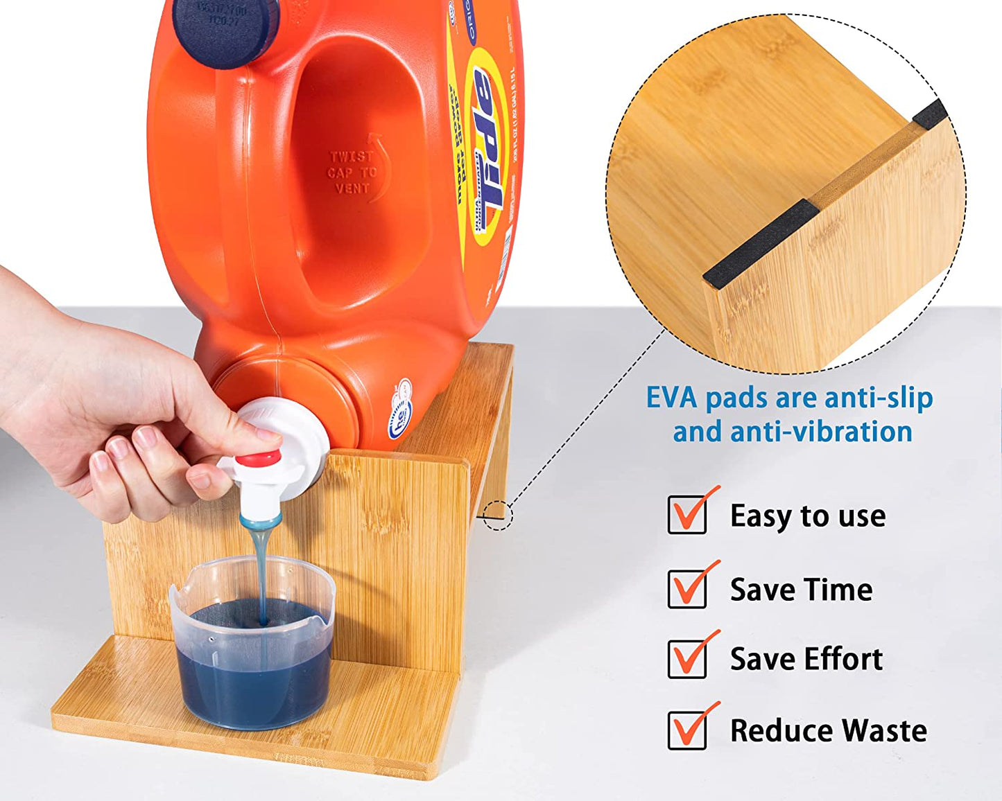 2PK Laundry Detergent Holder,Wooden Laundry Detergent Dispenser for Laundry Room