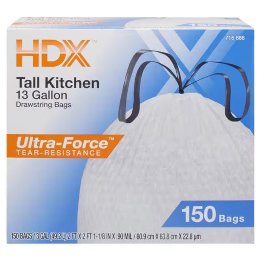 13 Gal. FLEX White Drawstring Kitchen Trash Bags (150 Count)