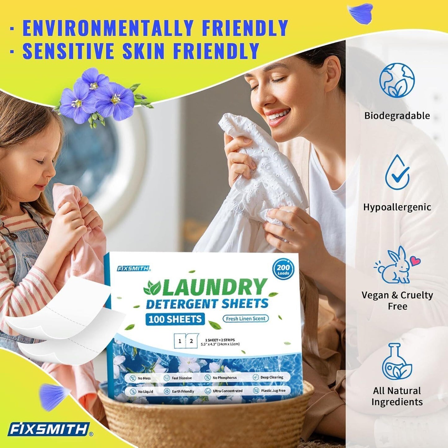 Laundry Detergent Sheets, 200 Loads Fresh Linen Scent Laundry Soap Washing No