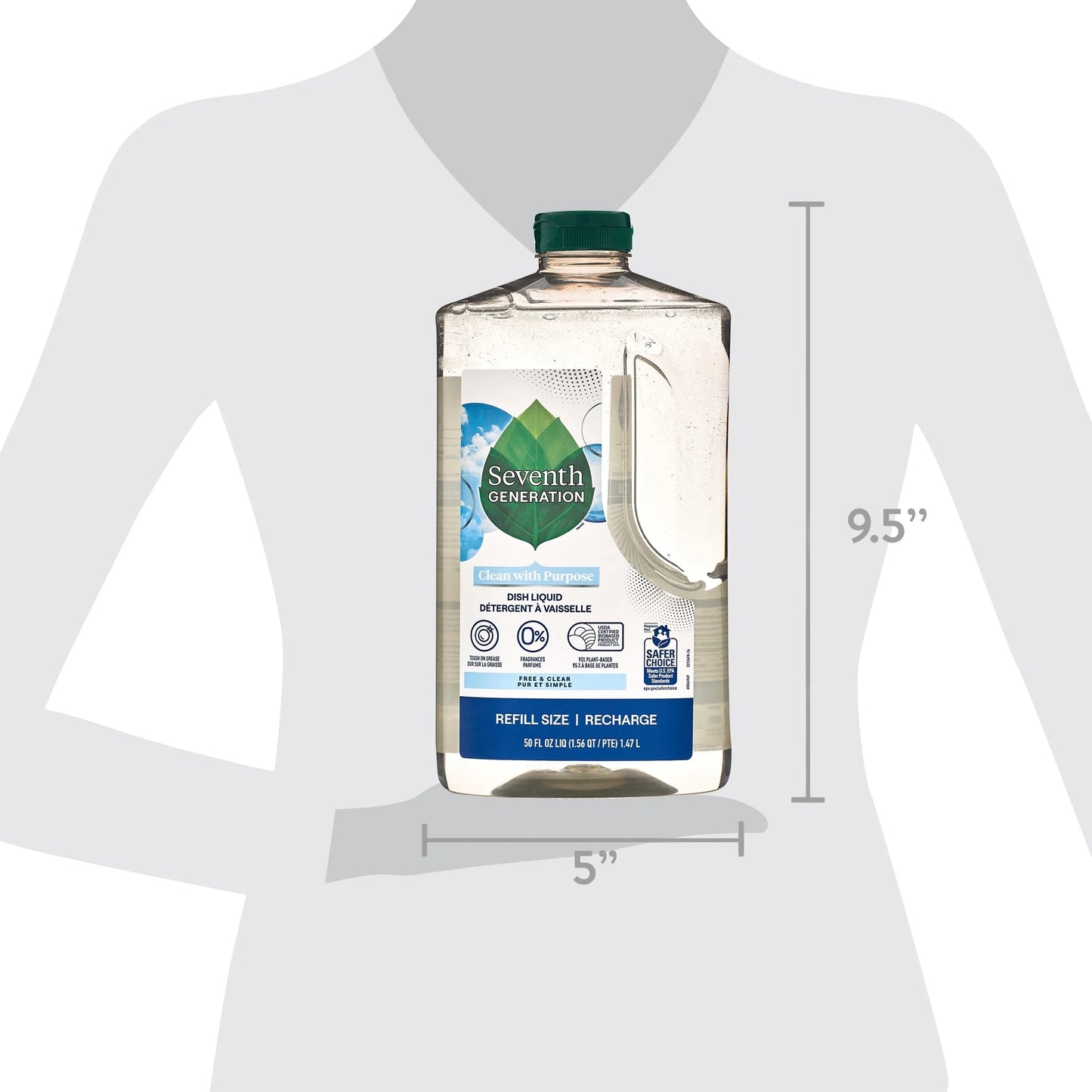 Dish Soap Liquid, Fresh Free and Clear, 50 Oz Refill