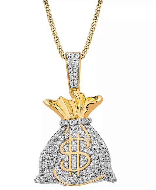 Men'S Diamond Moneybag 22" Pendant Necklace (1/2 Ct. T.W.) in 14K Gold-Plated Sterling Silver
