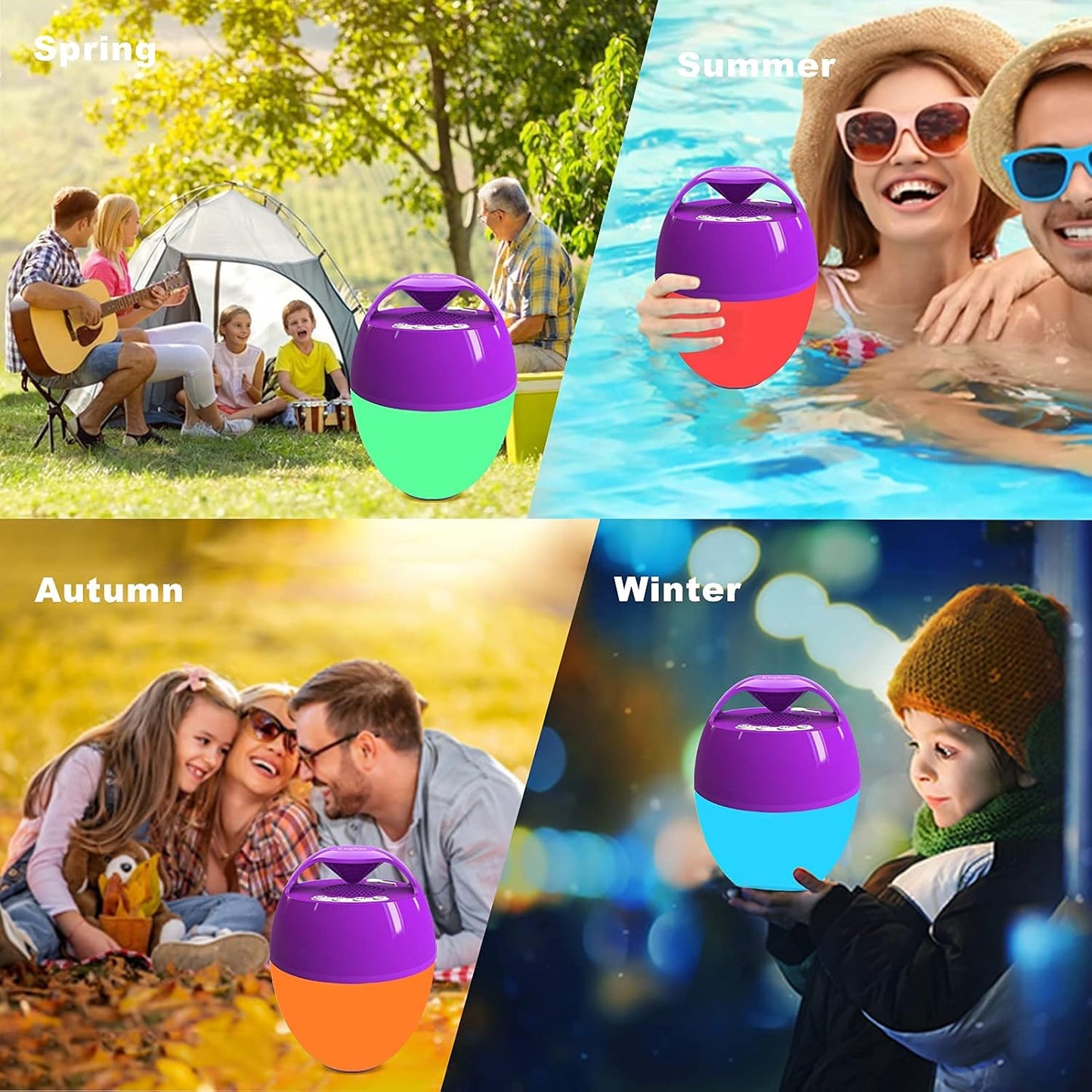 CT602 Bluetooth 5.0 Waterproof Pool Speaker with 8 Color Changing Modes, HD Stereo Sound, Rich Bass, Hands-Free Portable Shower Speaker for Hot Tub, Bathtub, Outdoor
