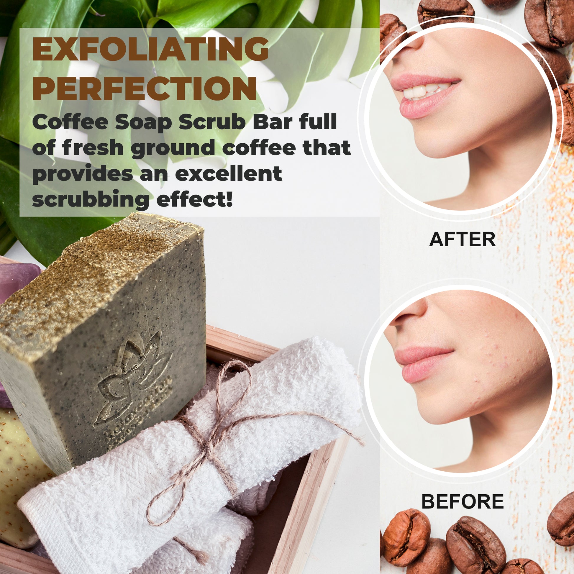 Natural Soap Bar Coffee Scrub with Organic Cocoa Butter Fresh Ground Coffee Exfoliating and Moisturizing Handmade in USA Coffee Latte Aroma Safe by  5 Set