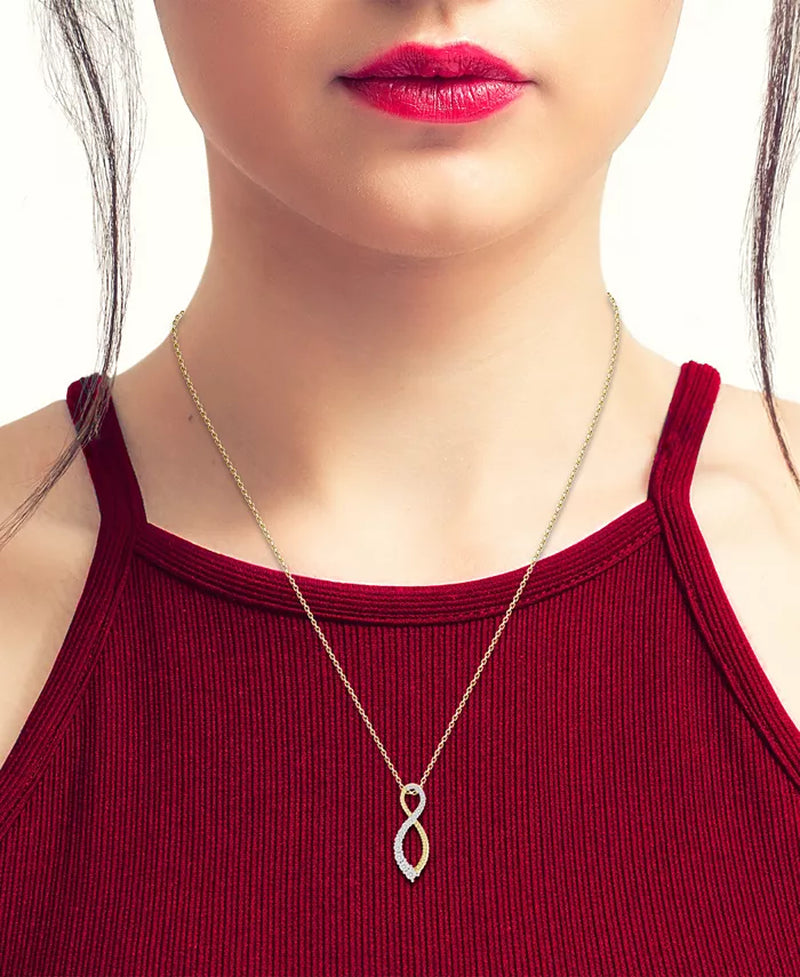 Diamond & Polished Bead Infinity Pendant Necklace (1/3 Ct. T.W.) in 10K Gold, 16" + 2" Extender