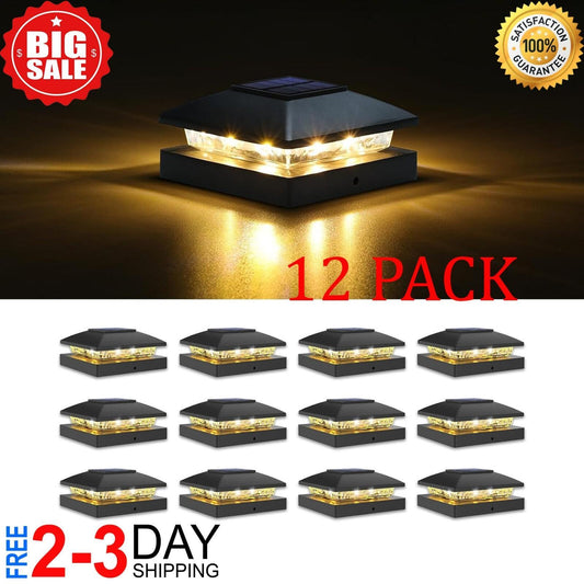 4X4 Solar Post Cap Light 12 Pack, Solar Fence - Post Lights Outdoor Waterproof