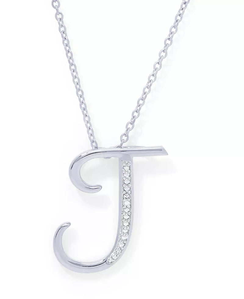 Diamond Accent Initial Pendant Necklace 18" in Silver Plate