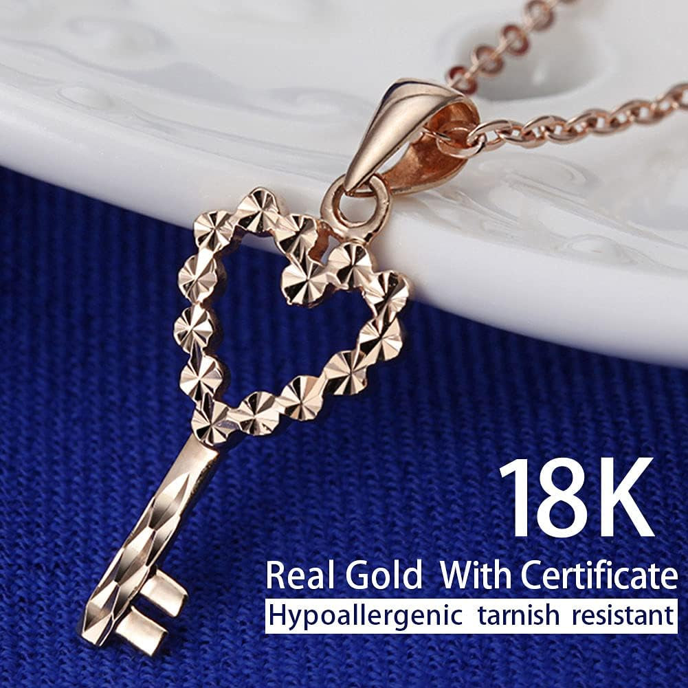 18K Solid Gold Necklace for Women Real Gold, Dainty Cute Pendant Gift for Girl Wife Mom, Pure Gold with Certificate Fine Jewelry for Birthday Wedding Prom, 16 to 18 Inch
