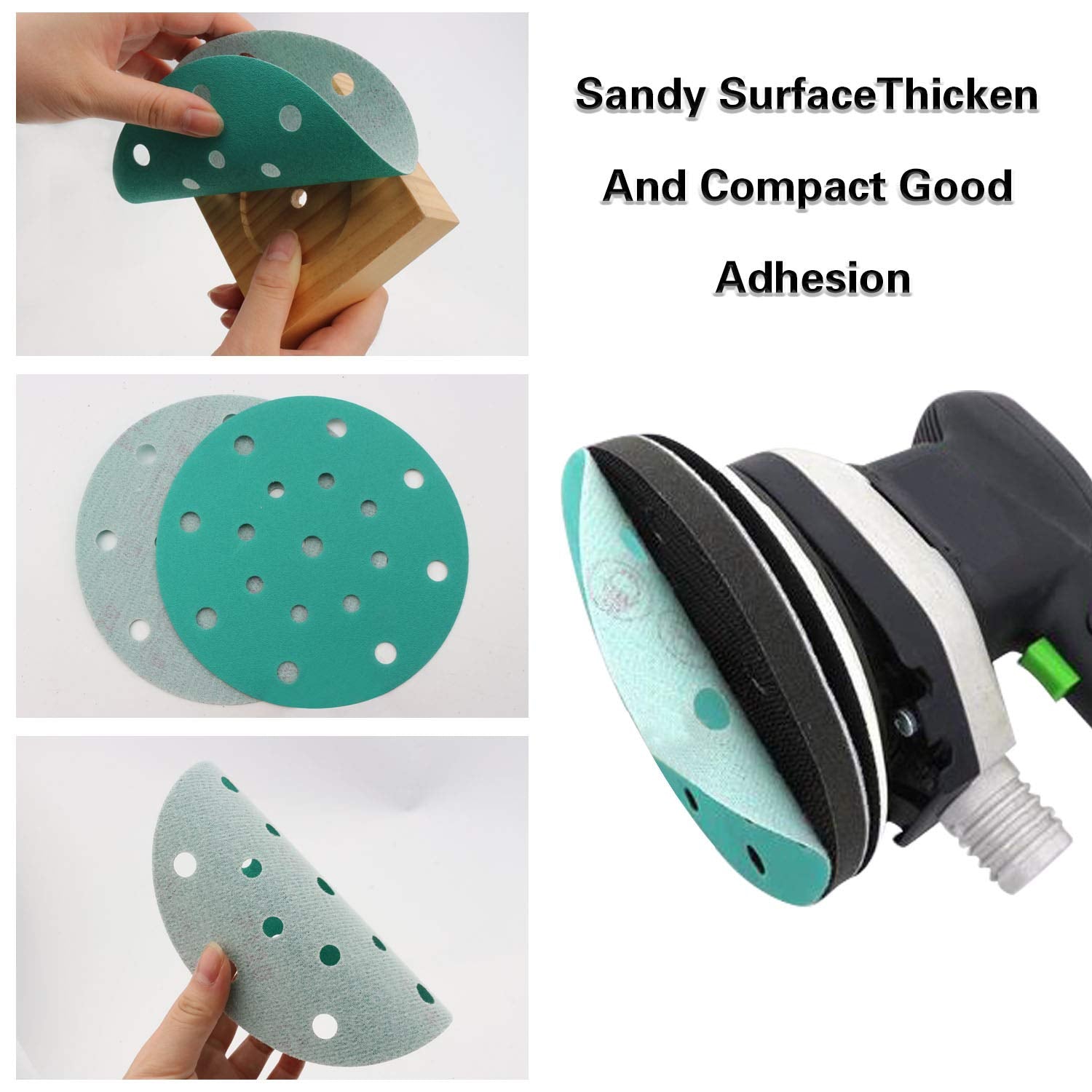 6 Inch Sanding Discs 17 Hole 20 Pack, 60 Grit Assorted Sandpaper Hook and Loop Random Orbital Sander Wet Dry Dustless Film-Backed Green Sandpaper by