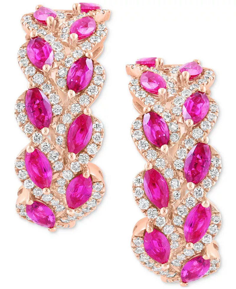 EFFYÂ® Ruby (1-7/8 Ct. T.W.) & Diamond (5/8 Ct. T.W.) Hoop Earrings in 14K Rose Gold