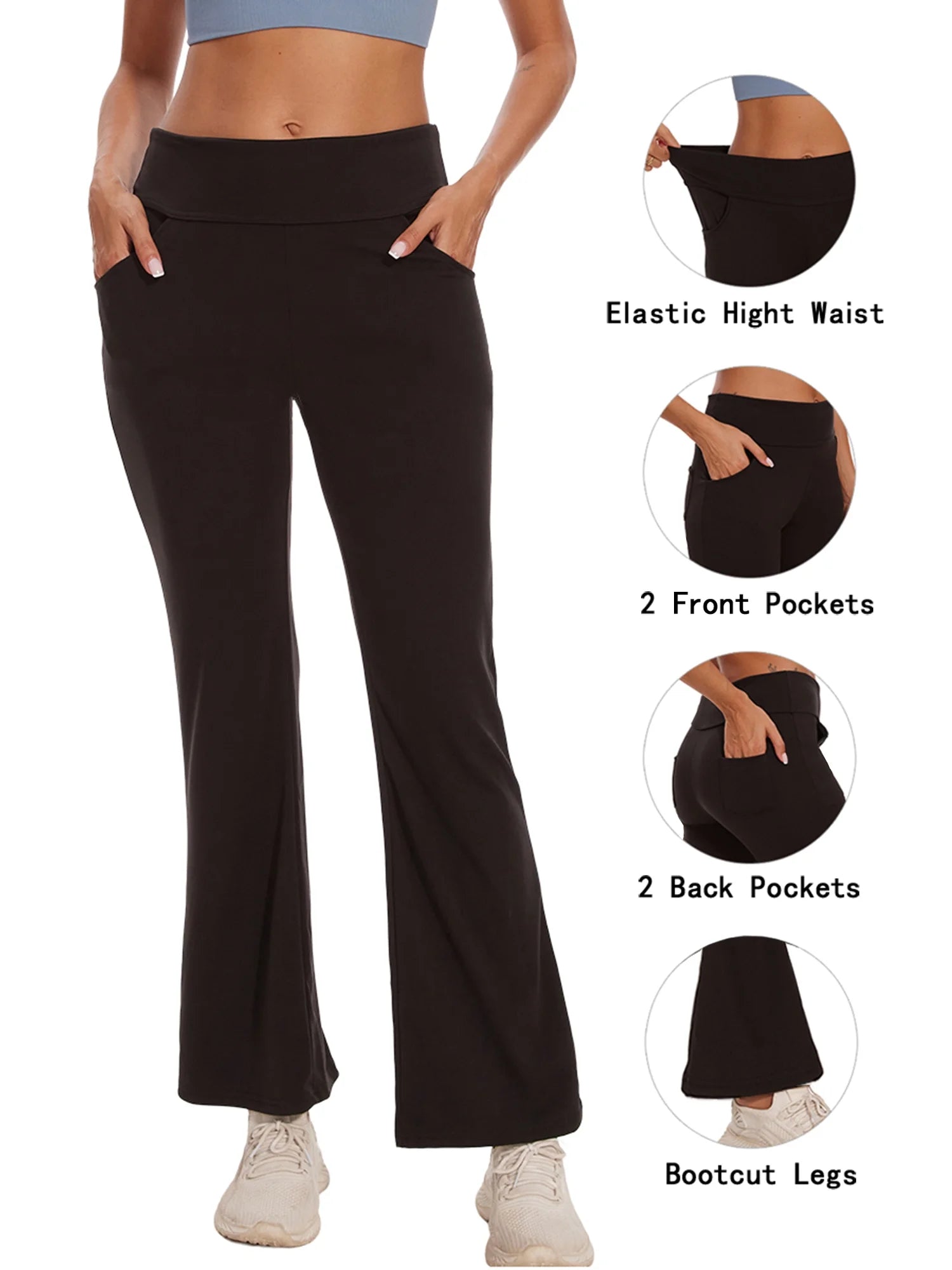 Womens Bootcut Yoga Pants with Pockets Flare Workout Legging High Waist Bootleg Bottoms Activewear Black 3XL