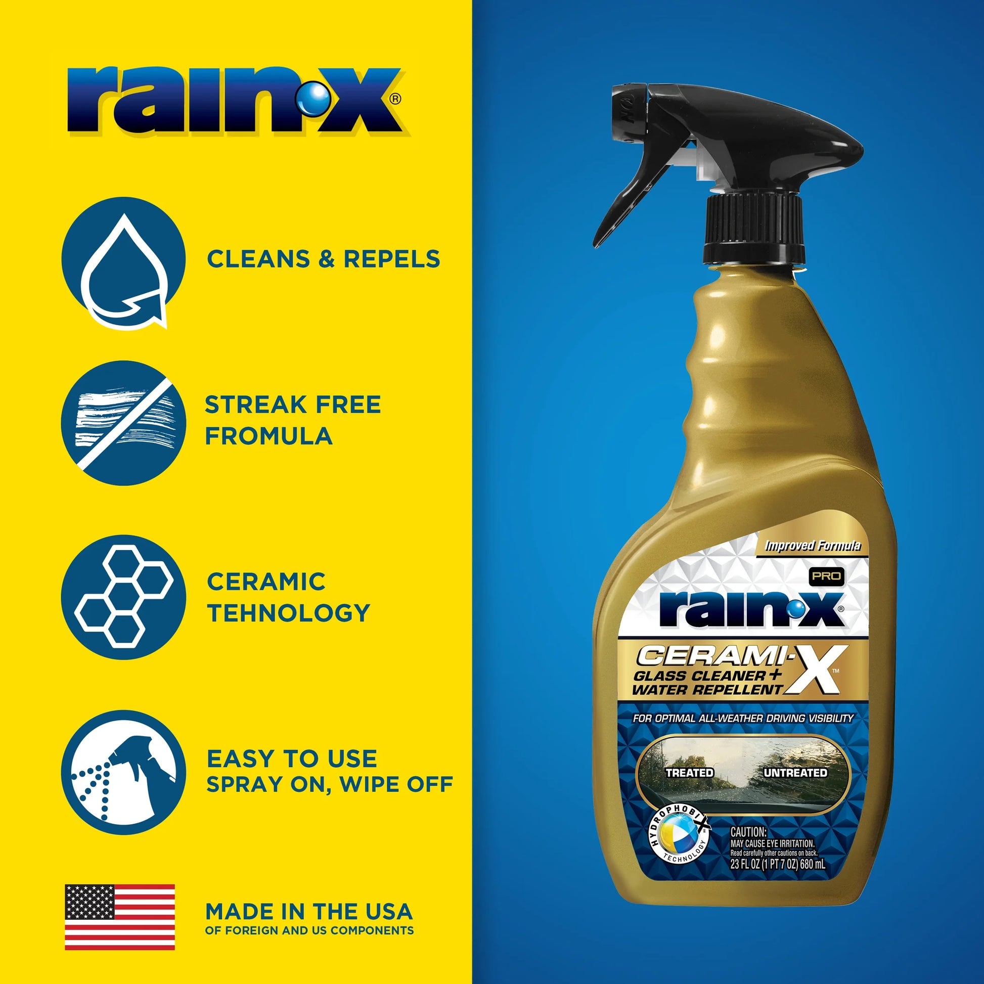 ® Cerami-X Glass Cleaner + Water Repellent, 23 .Oz - Improved Haze-Free Formula - 630177SRP