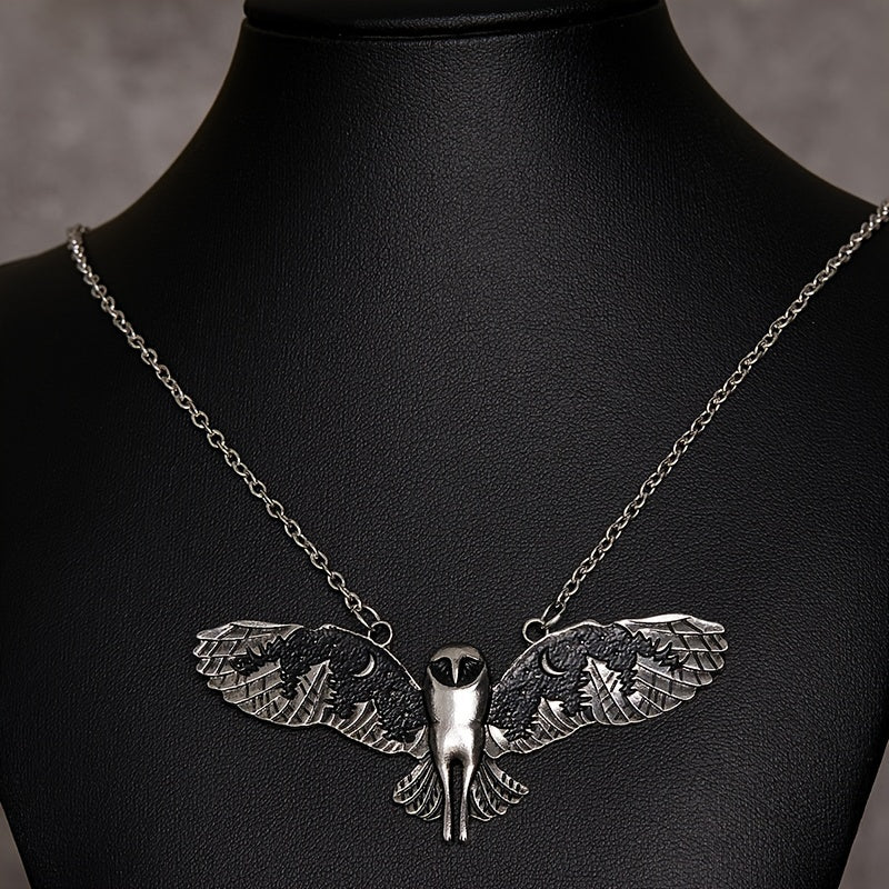 [Vintage Witch Moon Phase Necklace] Vintage Silvery Owl Pendant Necklace Witch Moon Phase Art Necklace Ladies Animal Totem Necklace Jewelry Gift