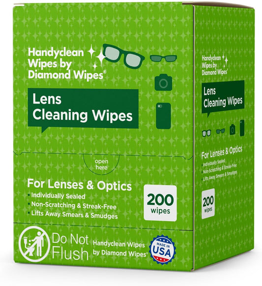 Handyclean Pre-Moistened Lens Cleaning Wipes, Eyeglass Wipes, Screen Wipes, 200