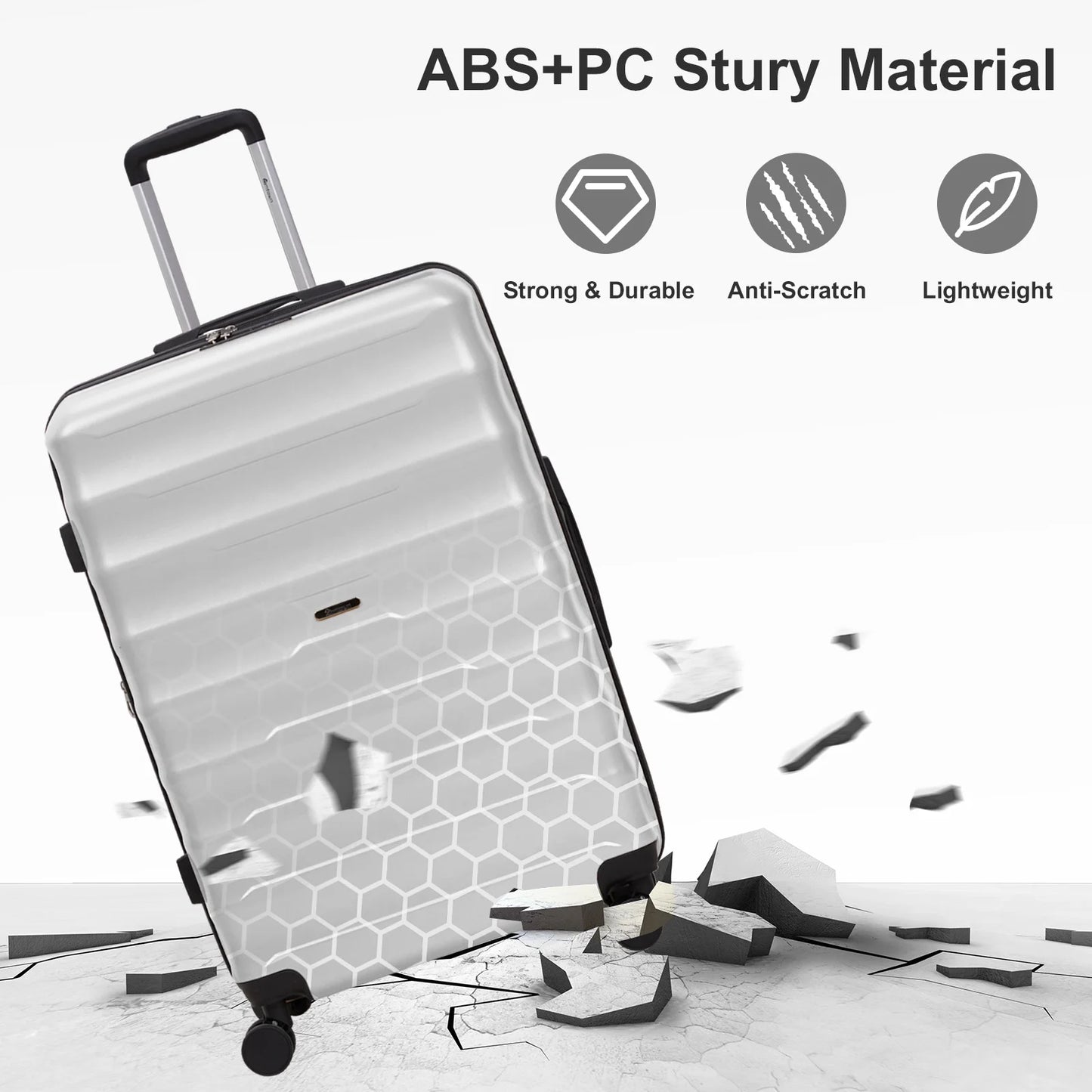 3 Piece Luggage Sets, ABS+PC Expandble Hardside Suitcase TSA Lock Lightweight Durable Spinner Luggage, Gray