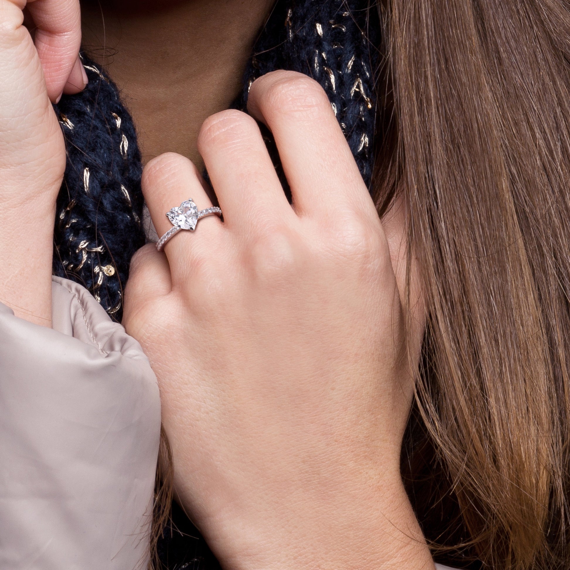 Women'S Created White Sapphire Engagement Ring in 10K White Gold