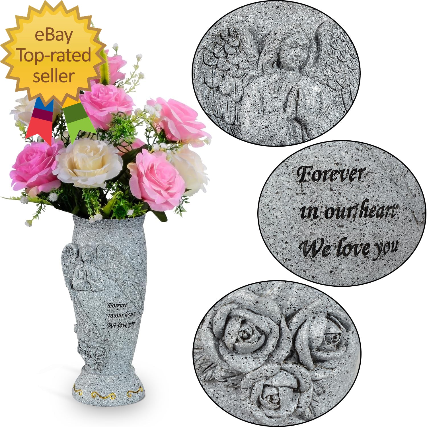 Cemetery Vase, Memorial Grave Vase with Ground Spikes, Angel Vases for Fresh