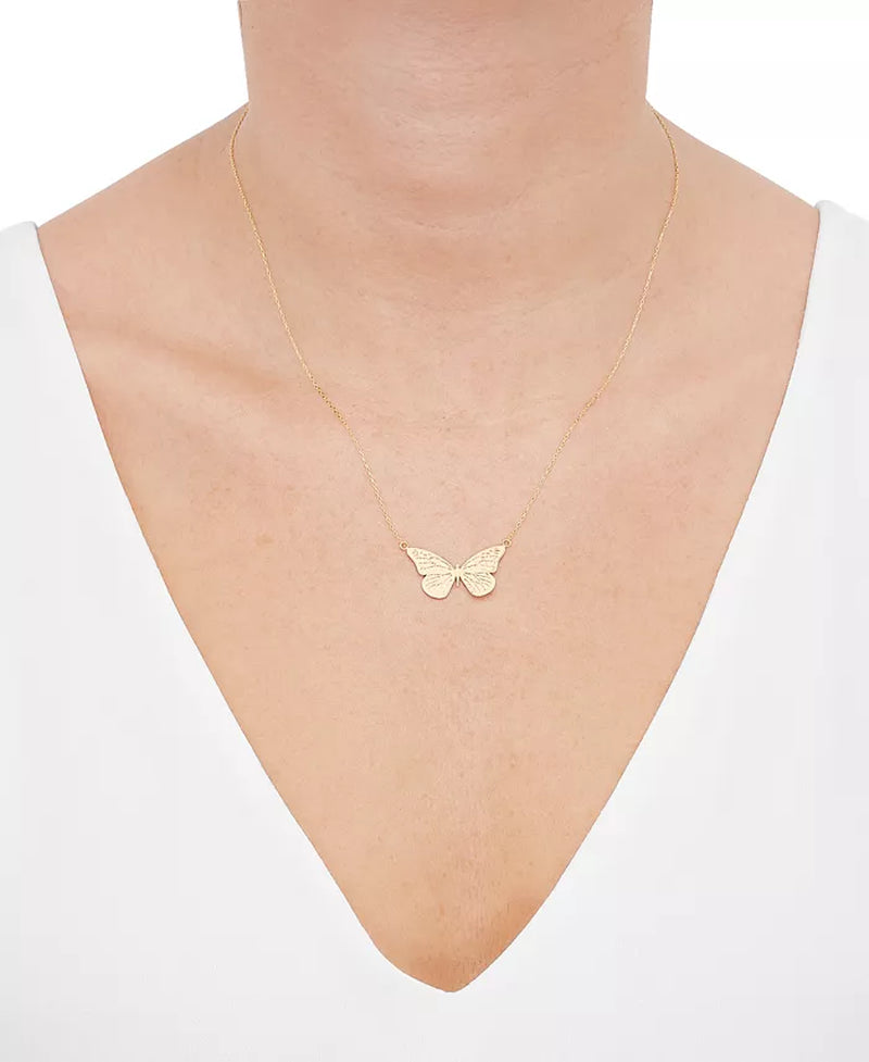 Two-Tone Butterfly 18" Pendant Necklace in 10K Gold